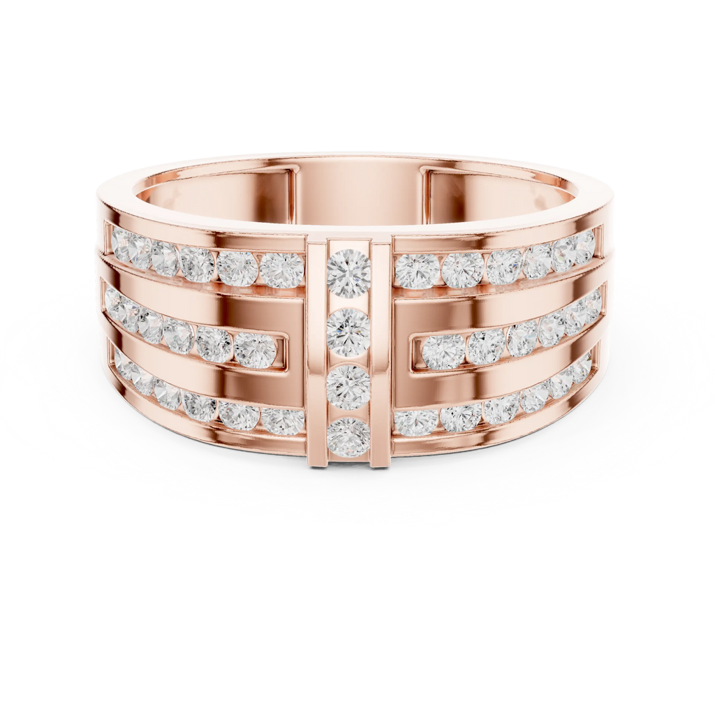 18K White Gold Men's Triple Row Channel Set Diamond Band