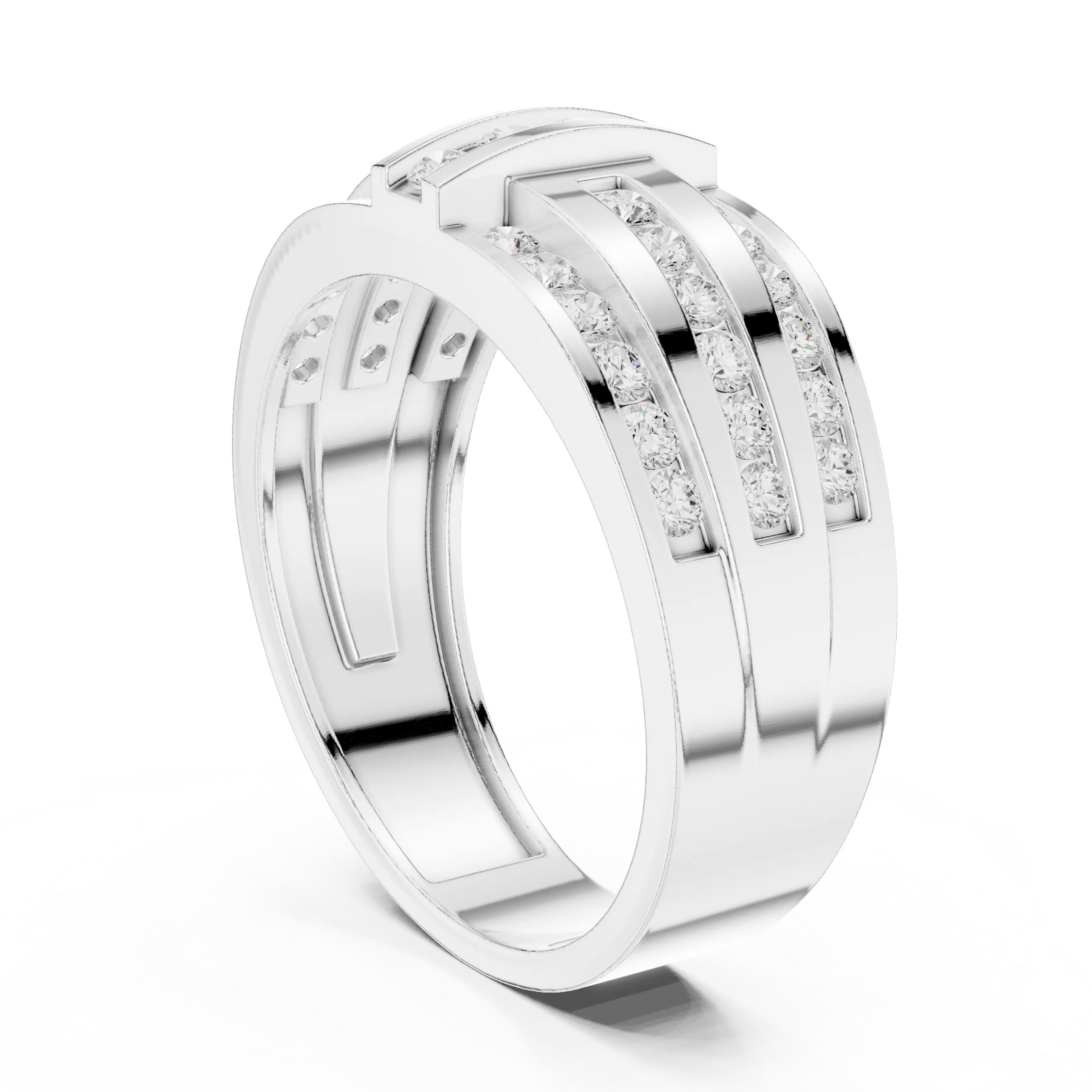 18K White Gold Men's Triple Row Channel Set Diamond Band