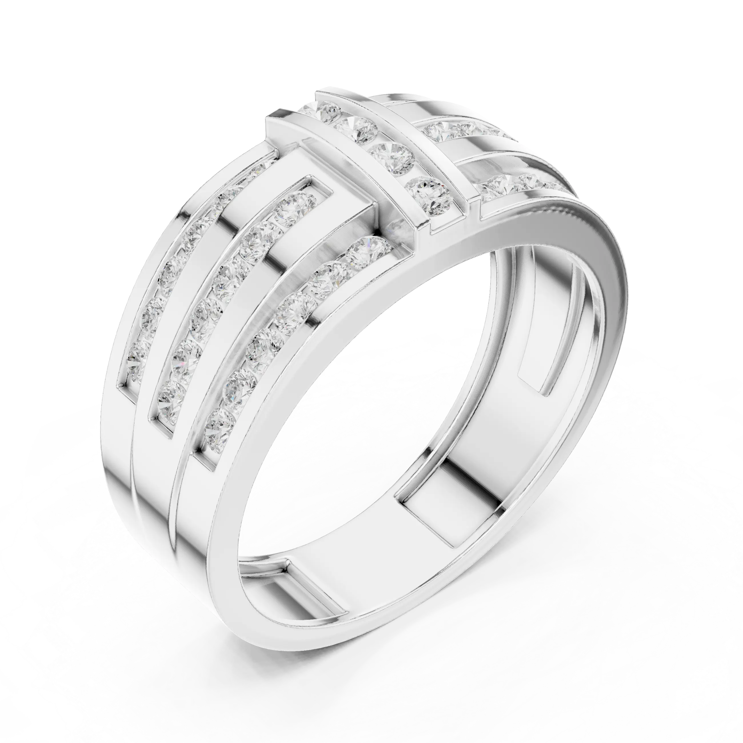 18K White Gold Men's Triple Row Channel Set Diamond Band
