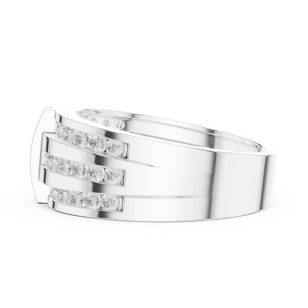 18K White Gold Men's Triple Row Channel Set Diamond Band
