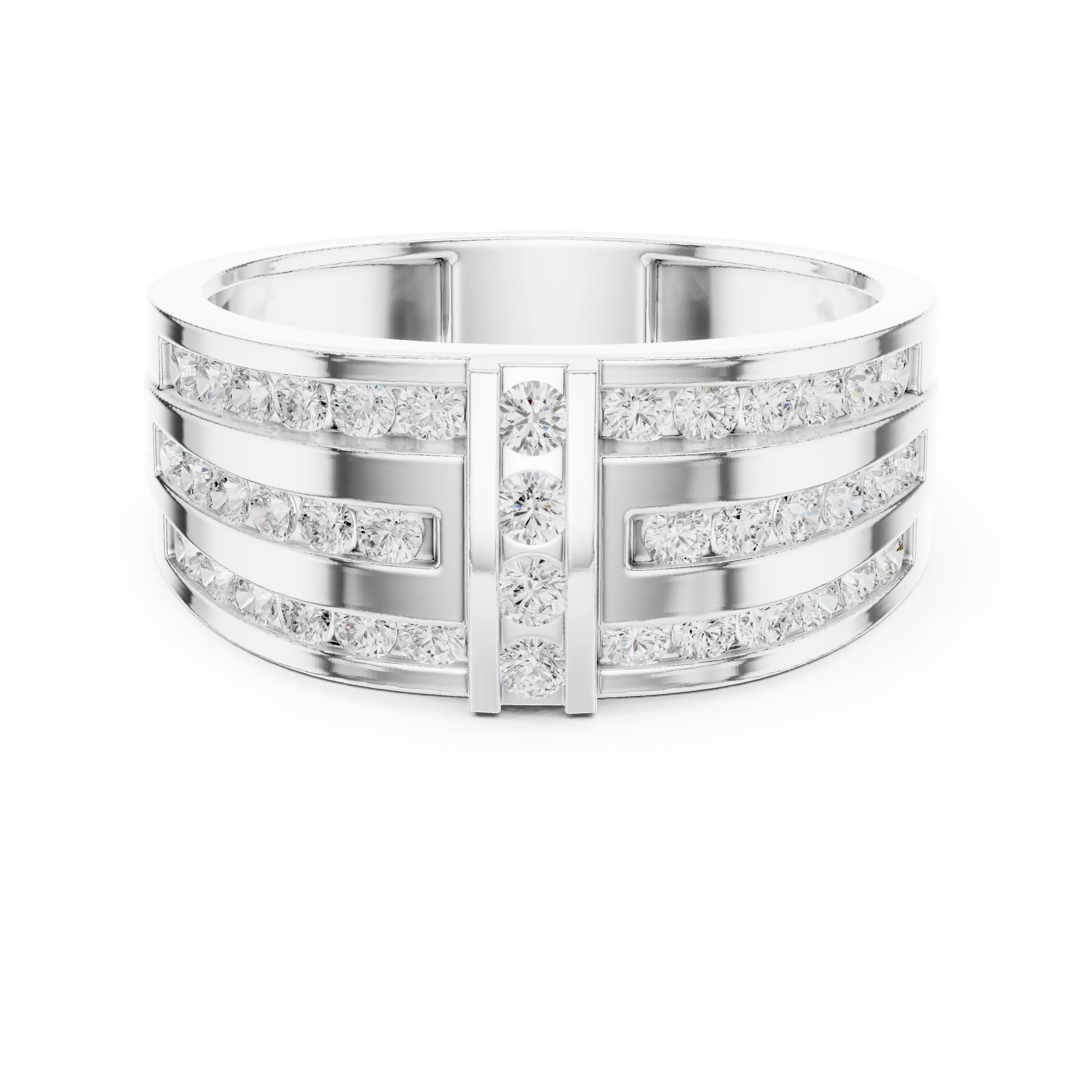 18K White Gold Men's Triple Row Channel Set Diamond Band