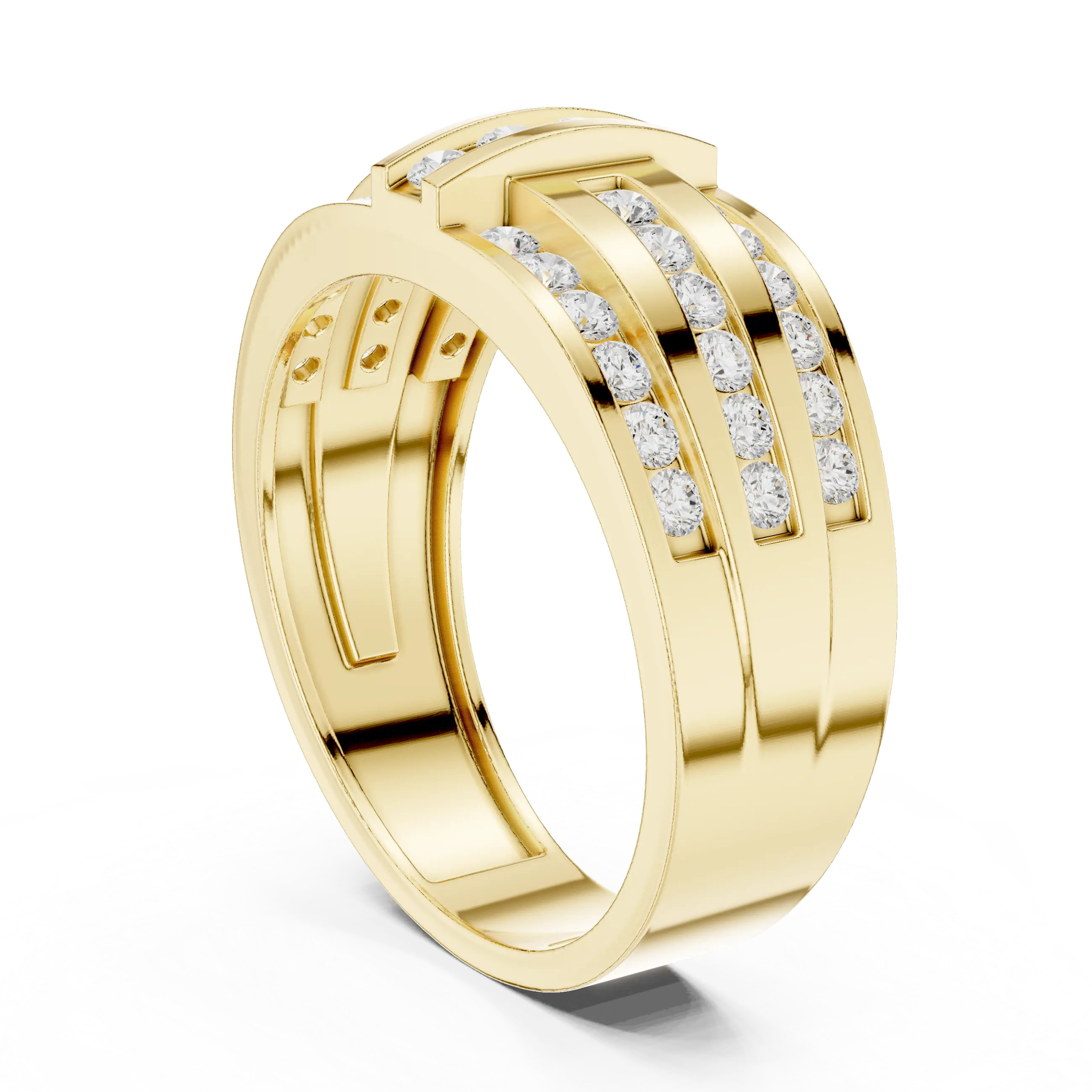 18K White Gold Men's Triple Row Channel Set Diamond Band