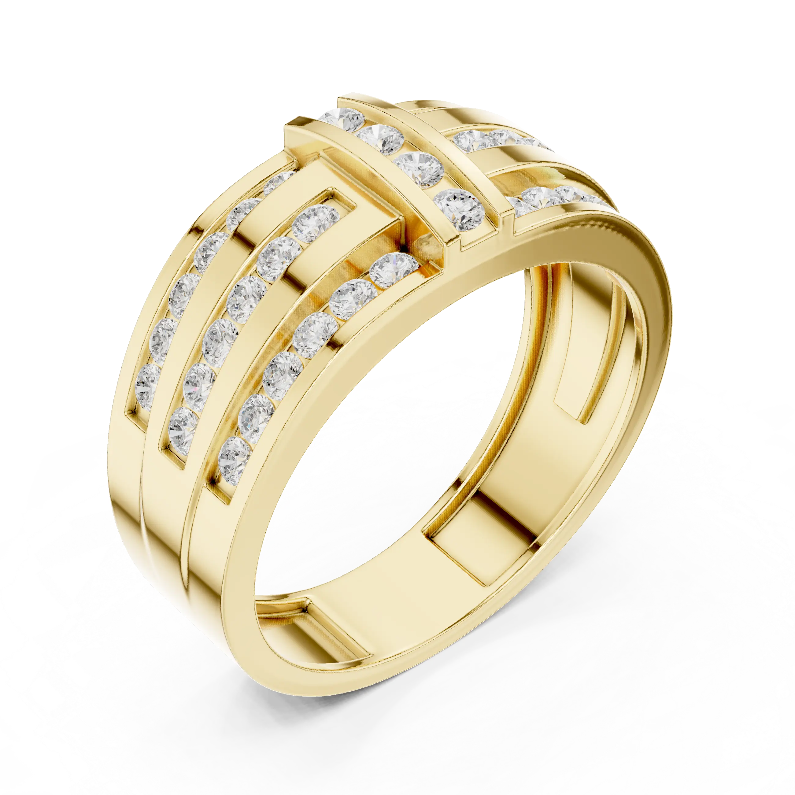 18K White Gold Men's Triple Row Channel Set Diamond Band