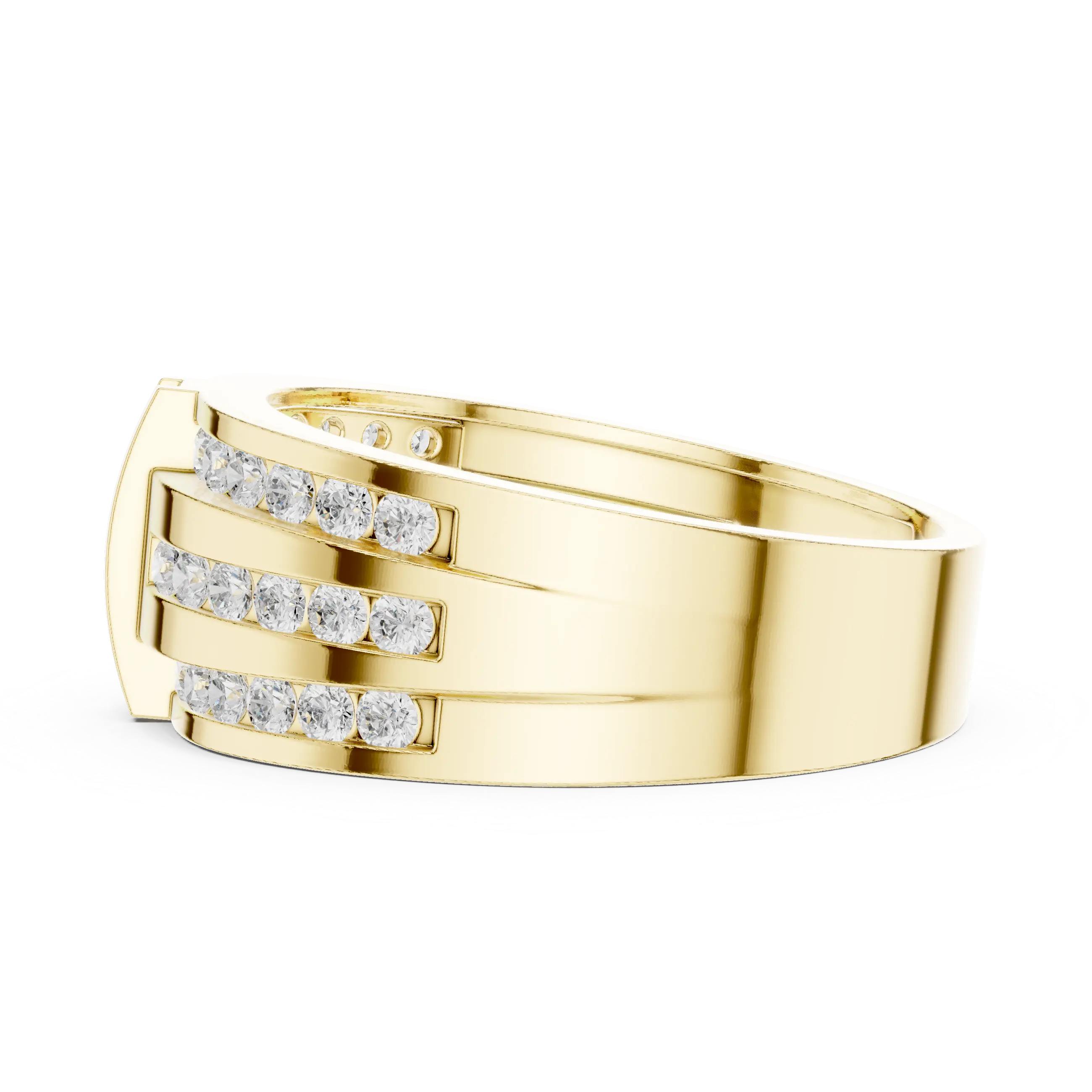 18K White Gold Men's Triple Row Channel Set Diamond Band