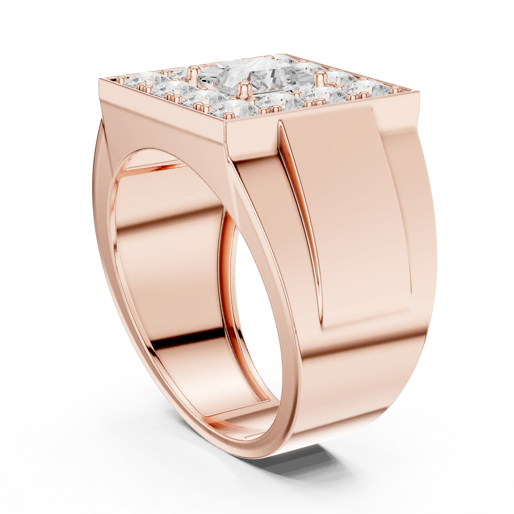 14K White Gold Men's Princess Cut Diamond Square Signet Ring