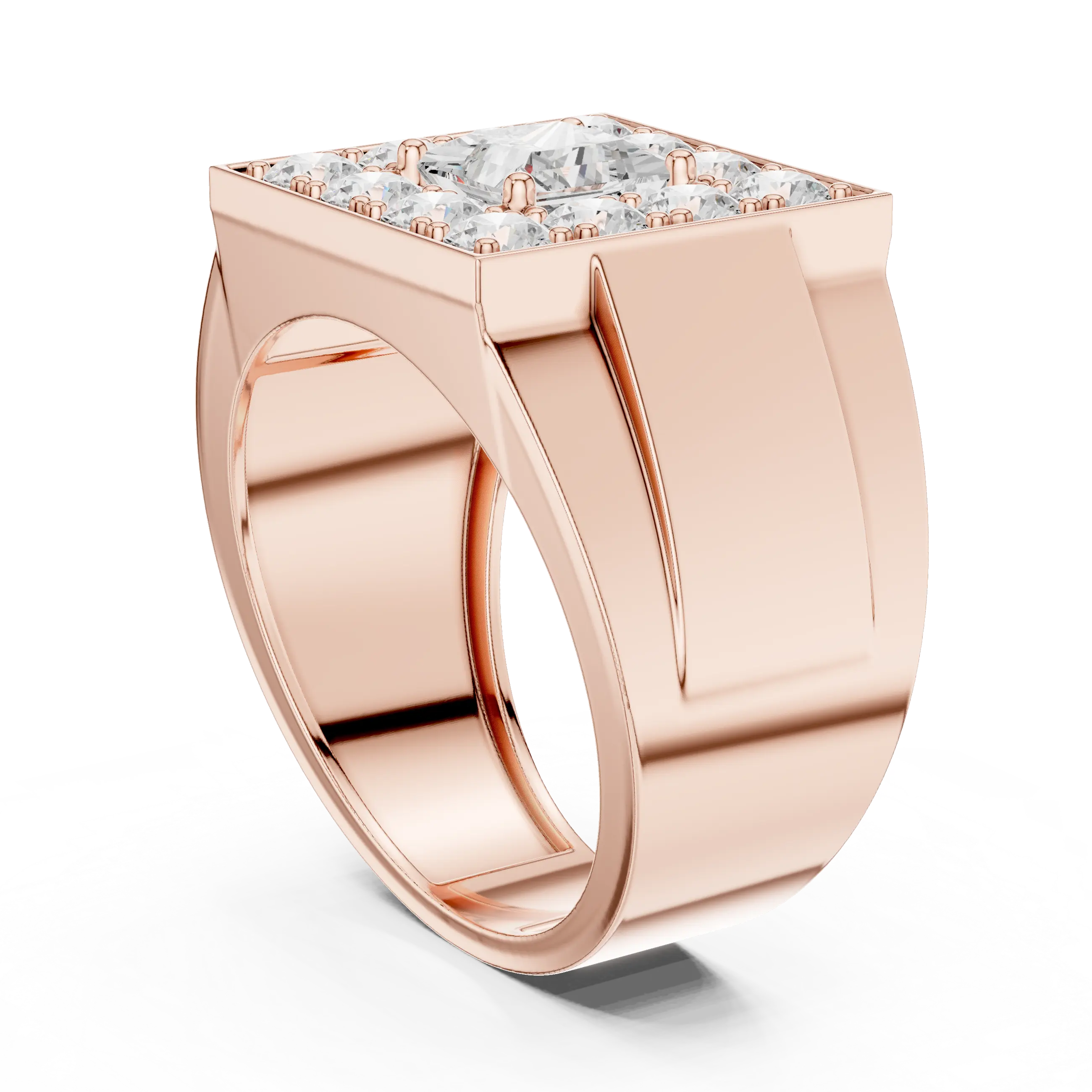 14K White Gold Men's Princess Cut Diamond Square Signet Ring