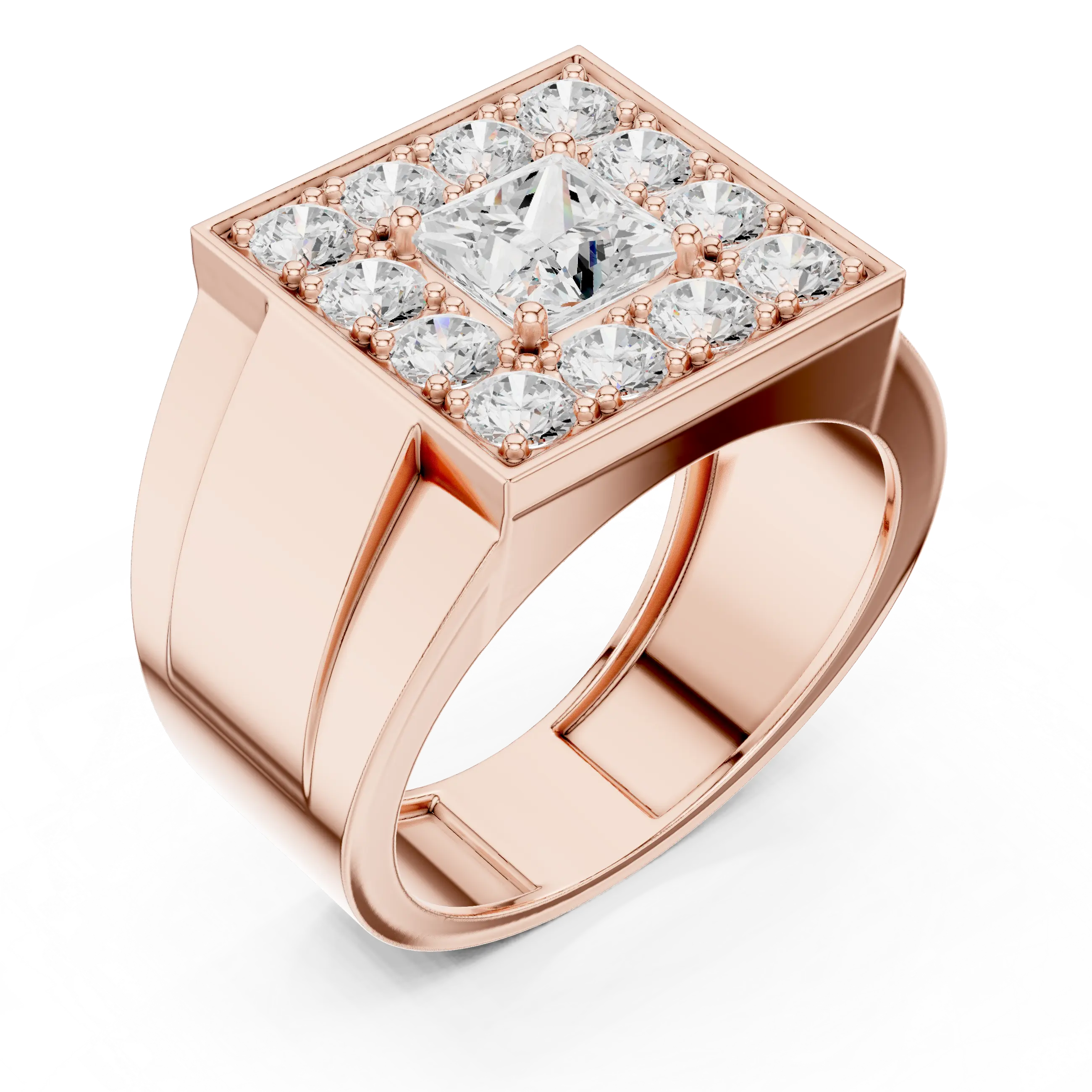 14K White Gold Men's Princess Cut Diamond Square Signet Ring