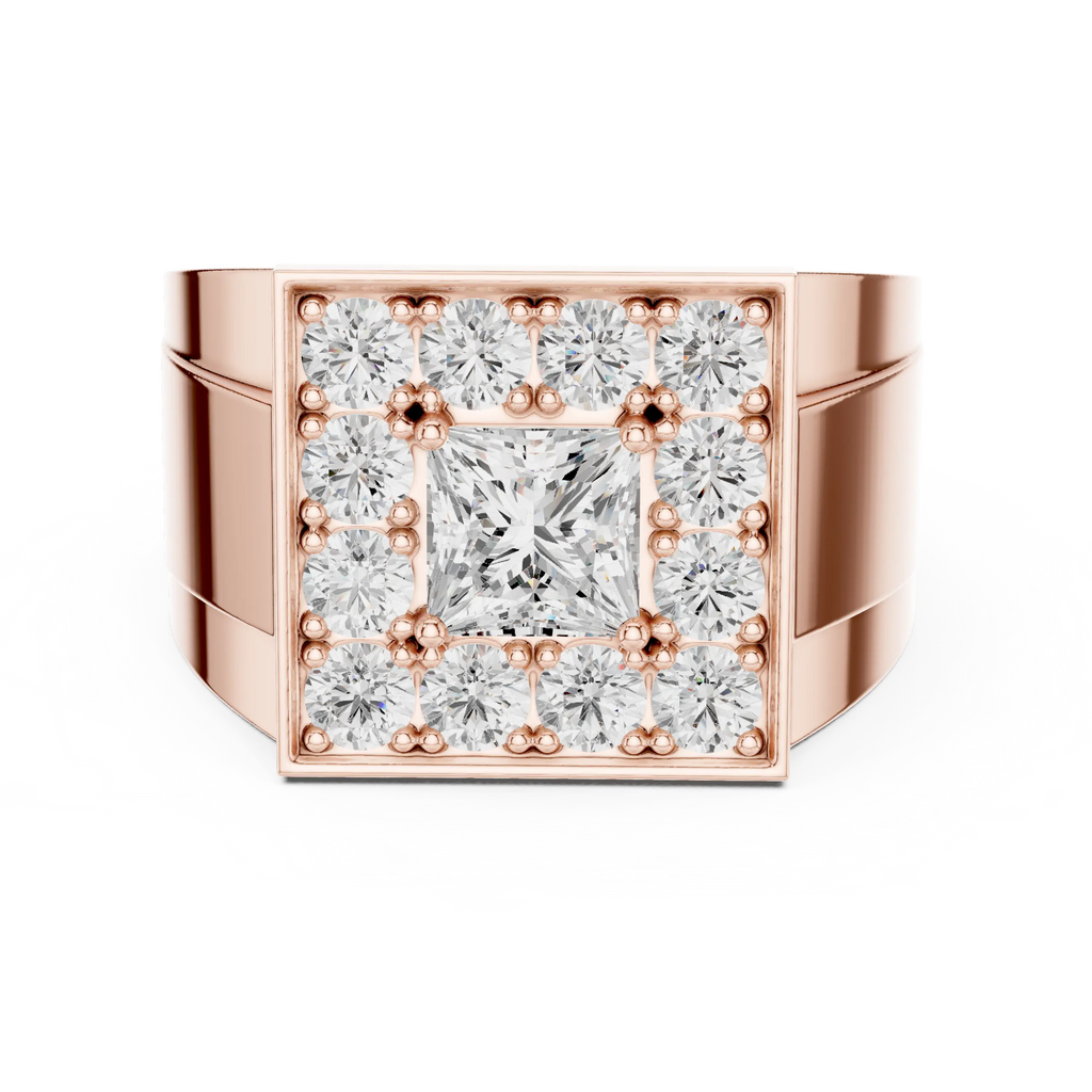 14K White Gold Men's Princess Cut Diamond Square Signet Ring