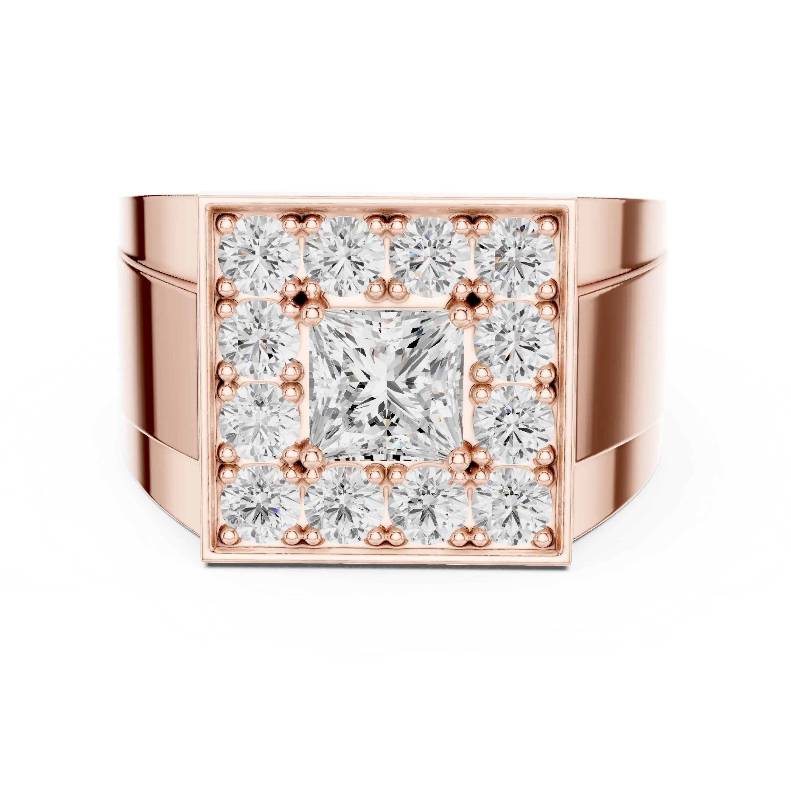 14K White Gold Men's Princess Cut Diamond Square Signet Ring