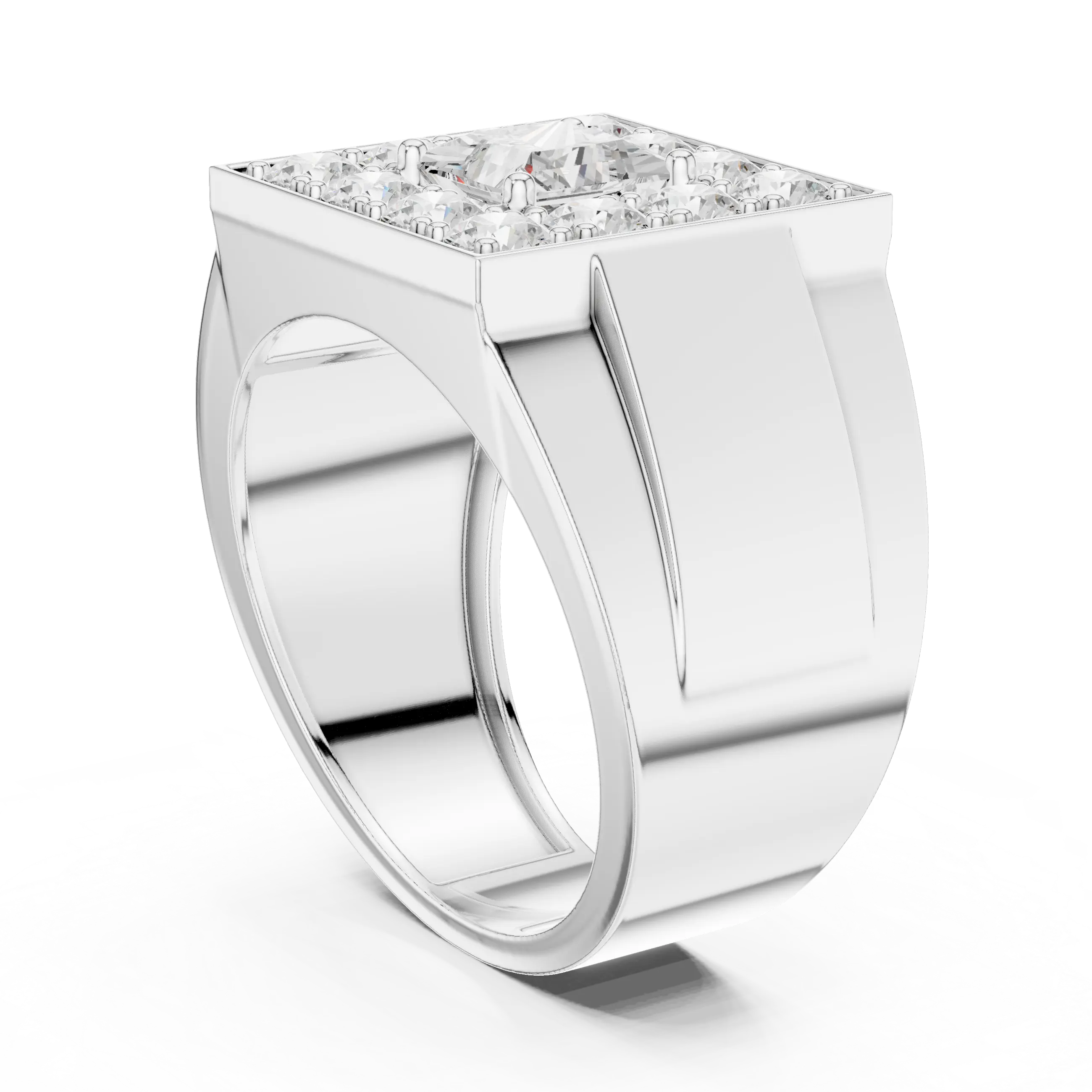 14K White Gold Men's Princess Cut Diamond Square Signet Ring