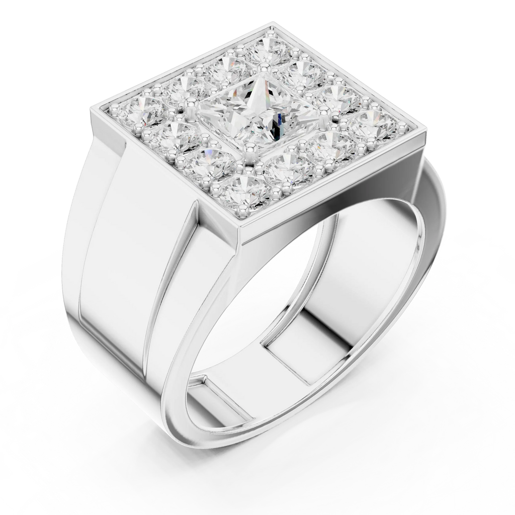 14K White Gold Men's Princess Cut Diamond Square Signet Ring