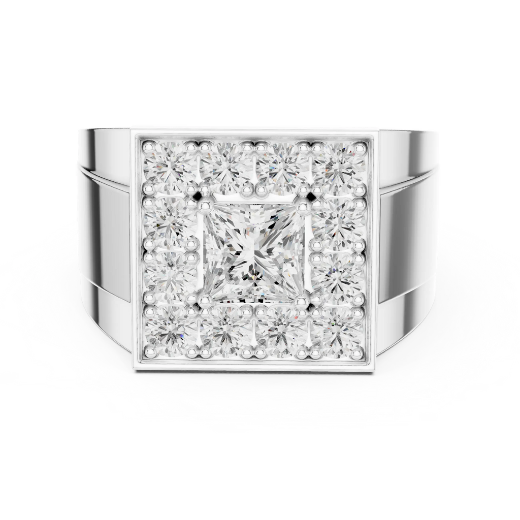 14K White Gold Men's Princess Cut Diamond Square Signet Ring