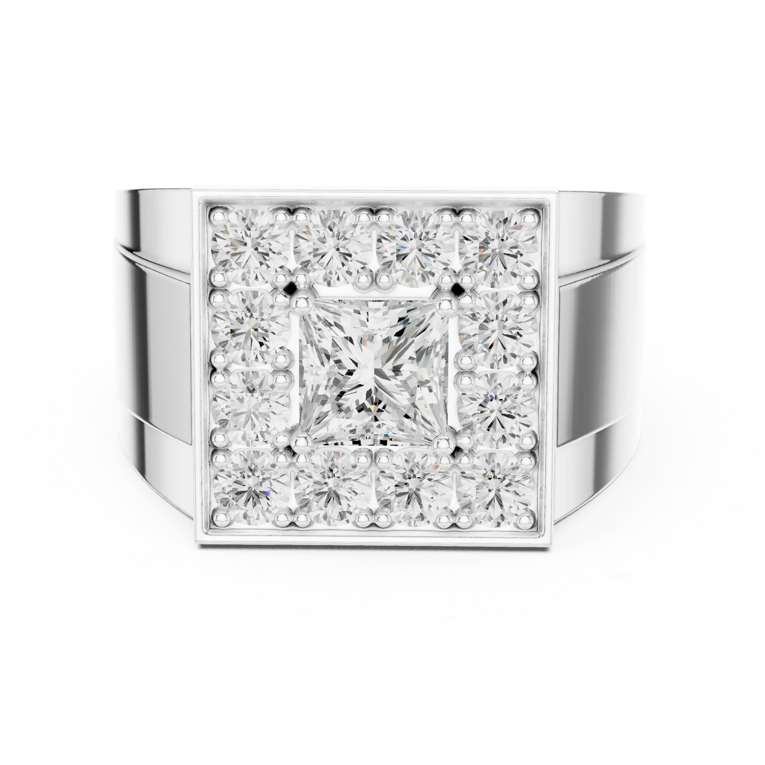 14K White Gold Men's Princess Cut Diamond Square Signet Ring