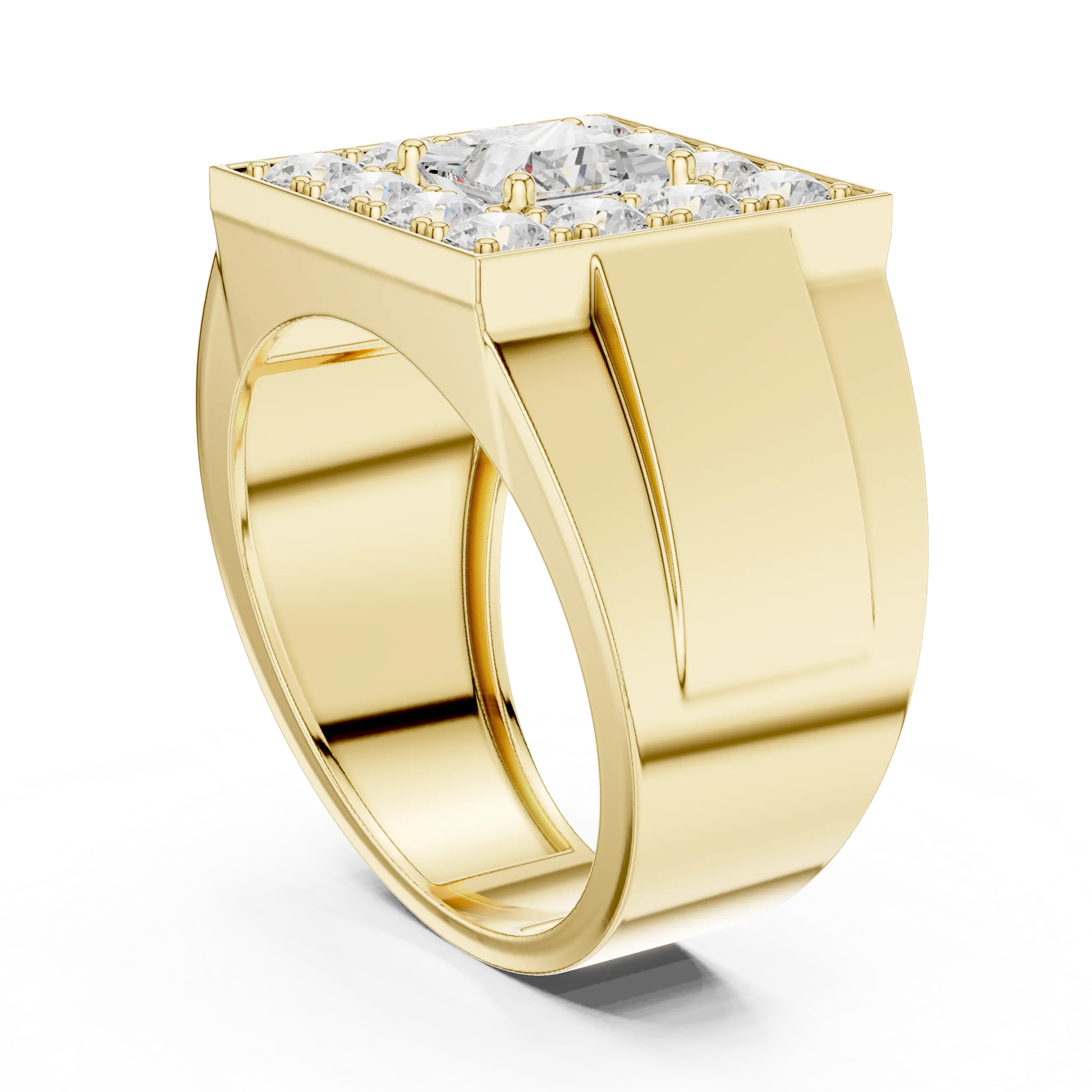 14K White Gold Men's Princess Cut Diamond Square Signet Ring