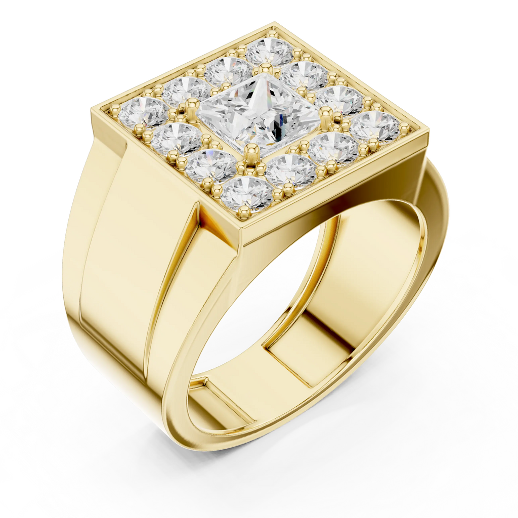 14K White Gold Men's Princess Cut Diamond Square Signet Ring