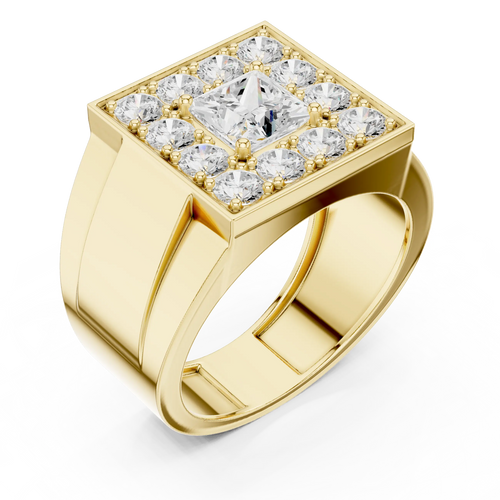 14K White Gold Men's Princess Cut Diamond Square Signet Ring