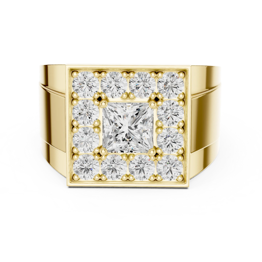 14K White Gold Men's Princess Cut Diamond Square Signet Ring