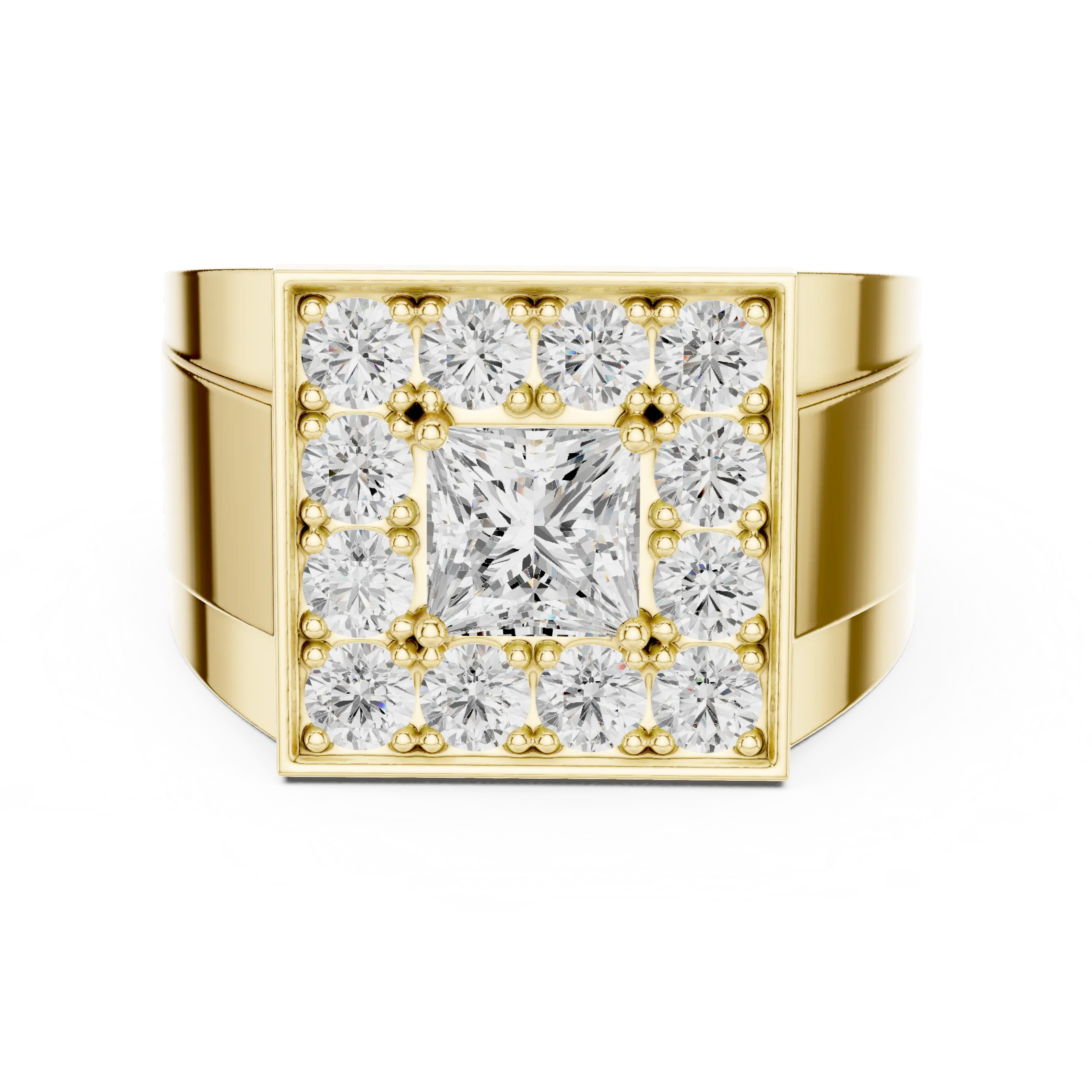 14K White Gold Men's Princess Cut Diamond Square Signet Ring