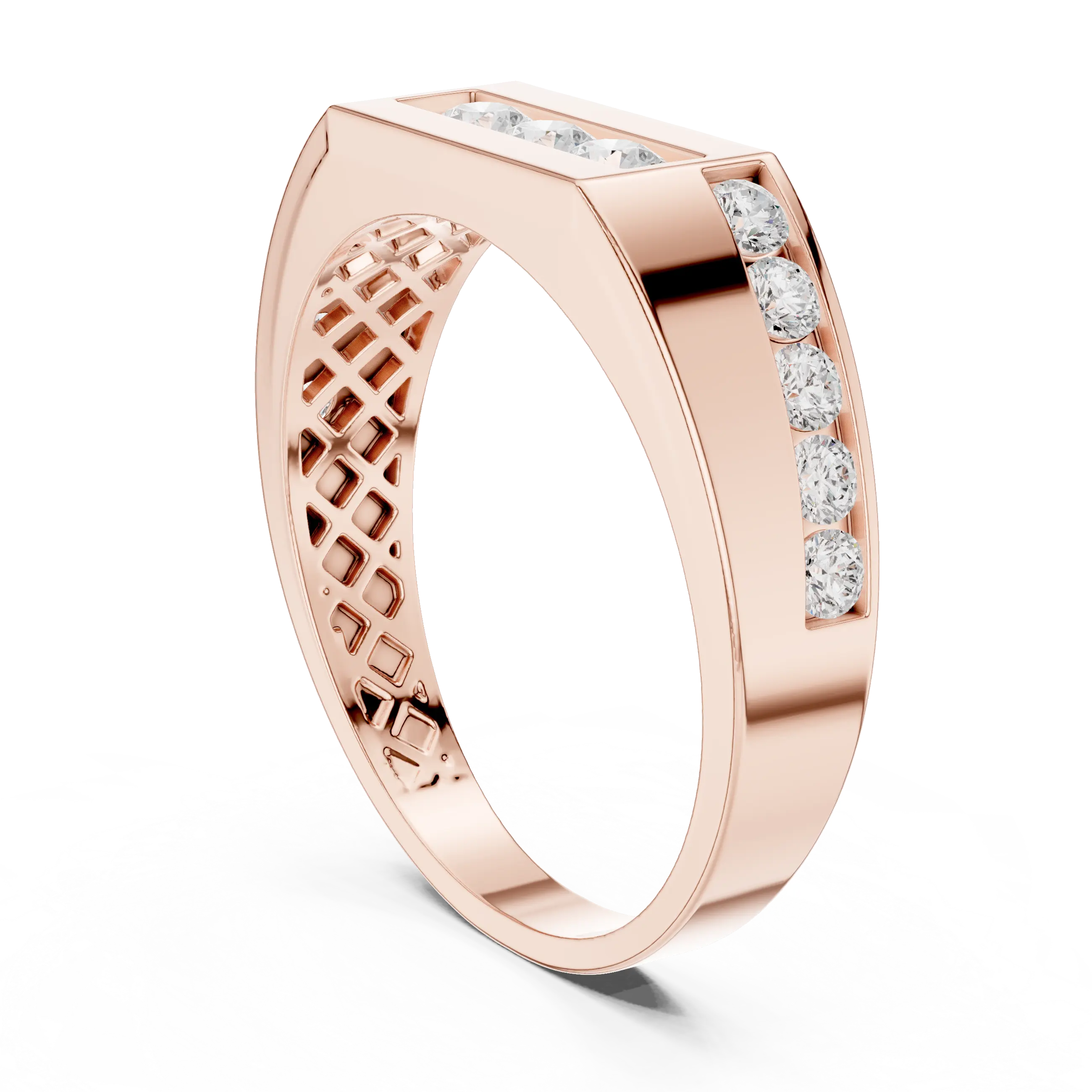 18K Yellow Gold Men's Channel Set Geometric Diamond Band