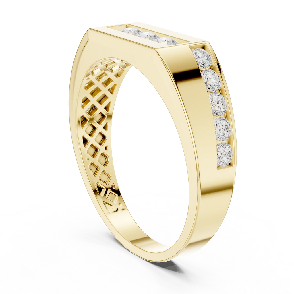 18K Yellow Gold Men's Channel Set Geometric Diamond Band