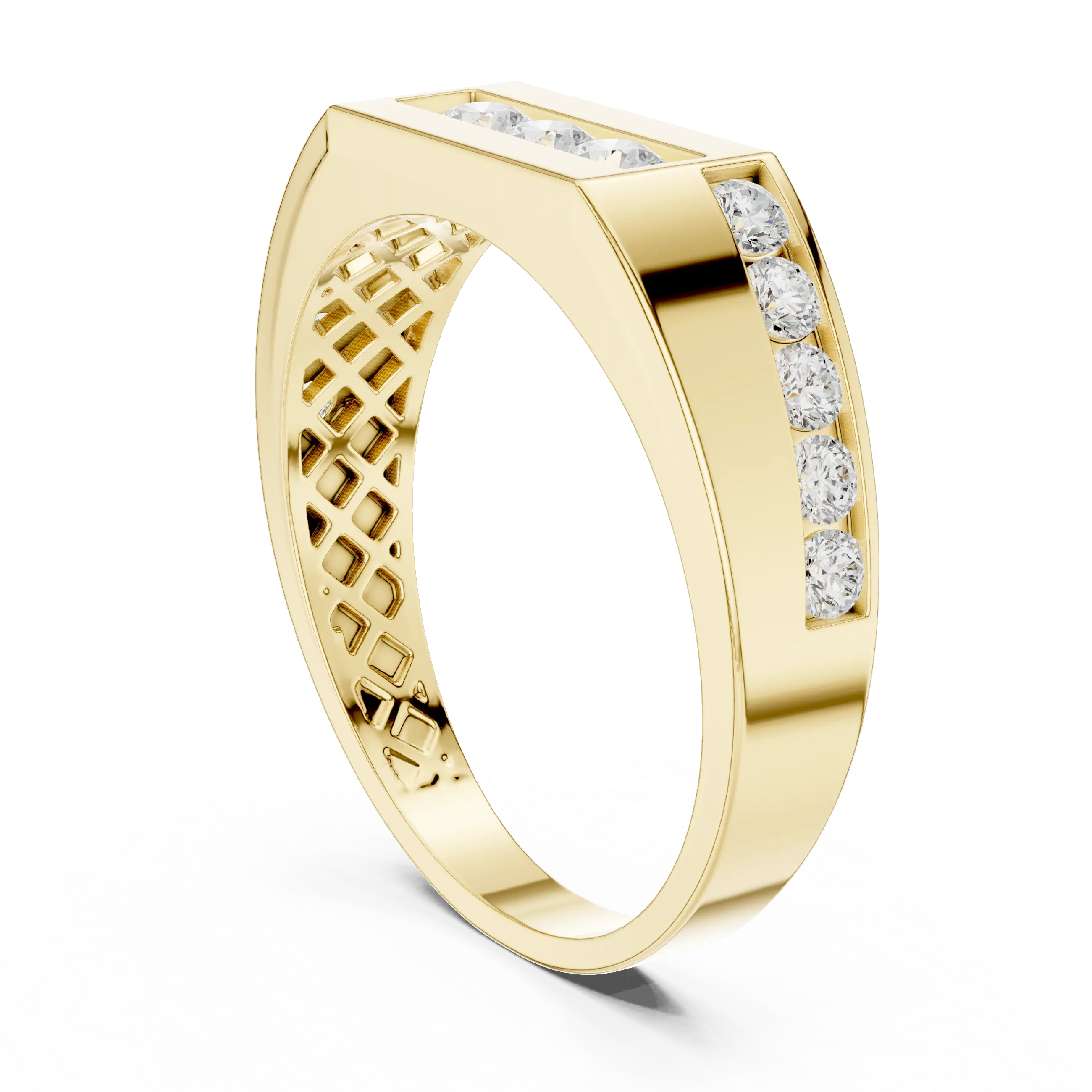 18K Yellow Gold Men's Channel Set Geometric Diamond Band