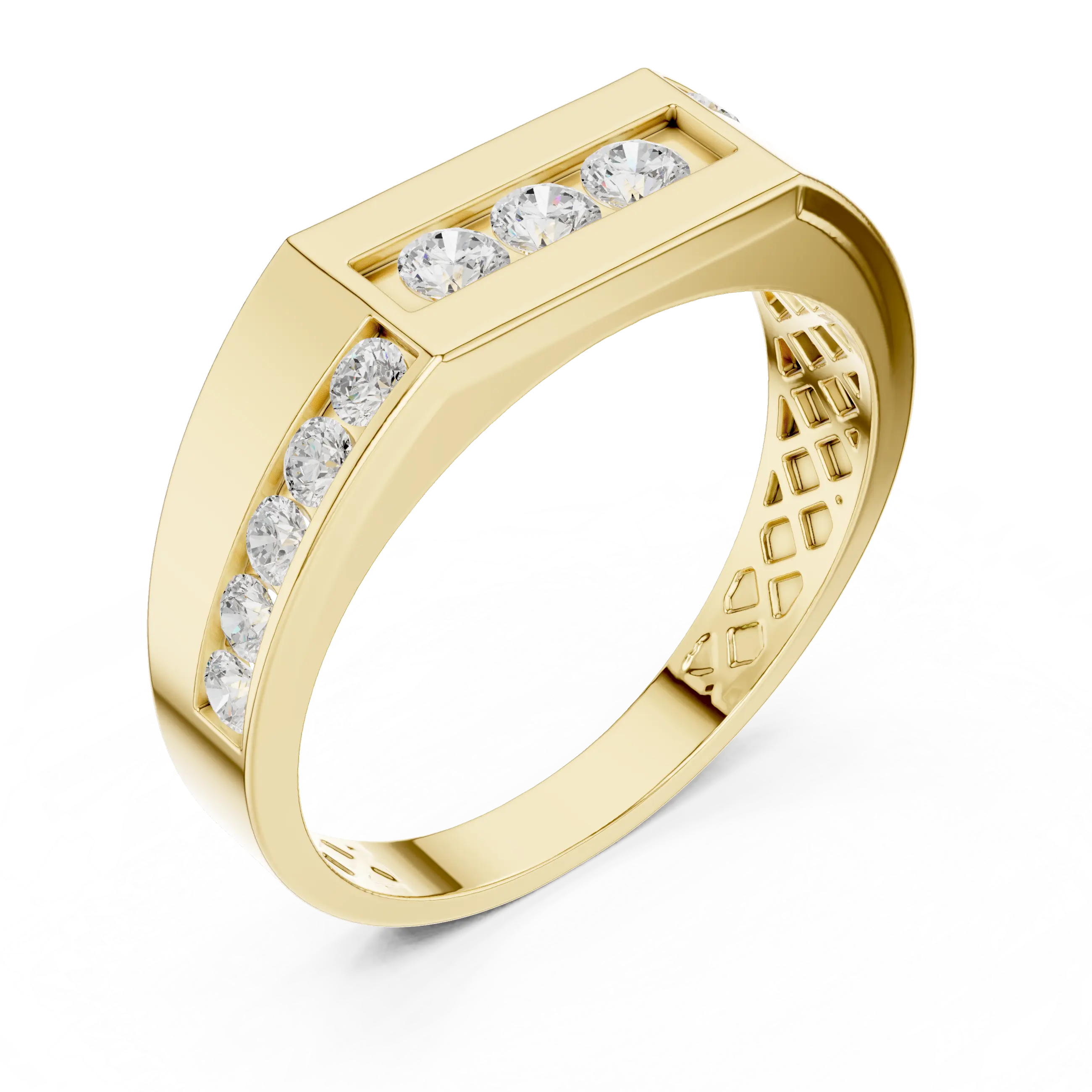 18K Yellow Gold Men's Channel Set Geometric Diamond Band