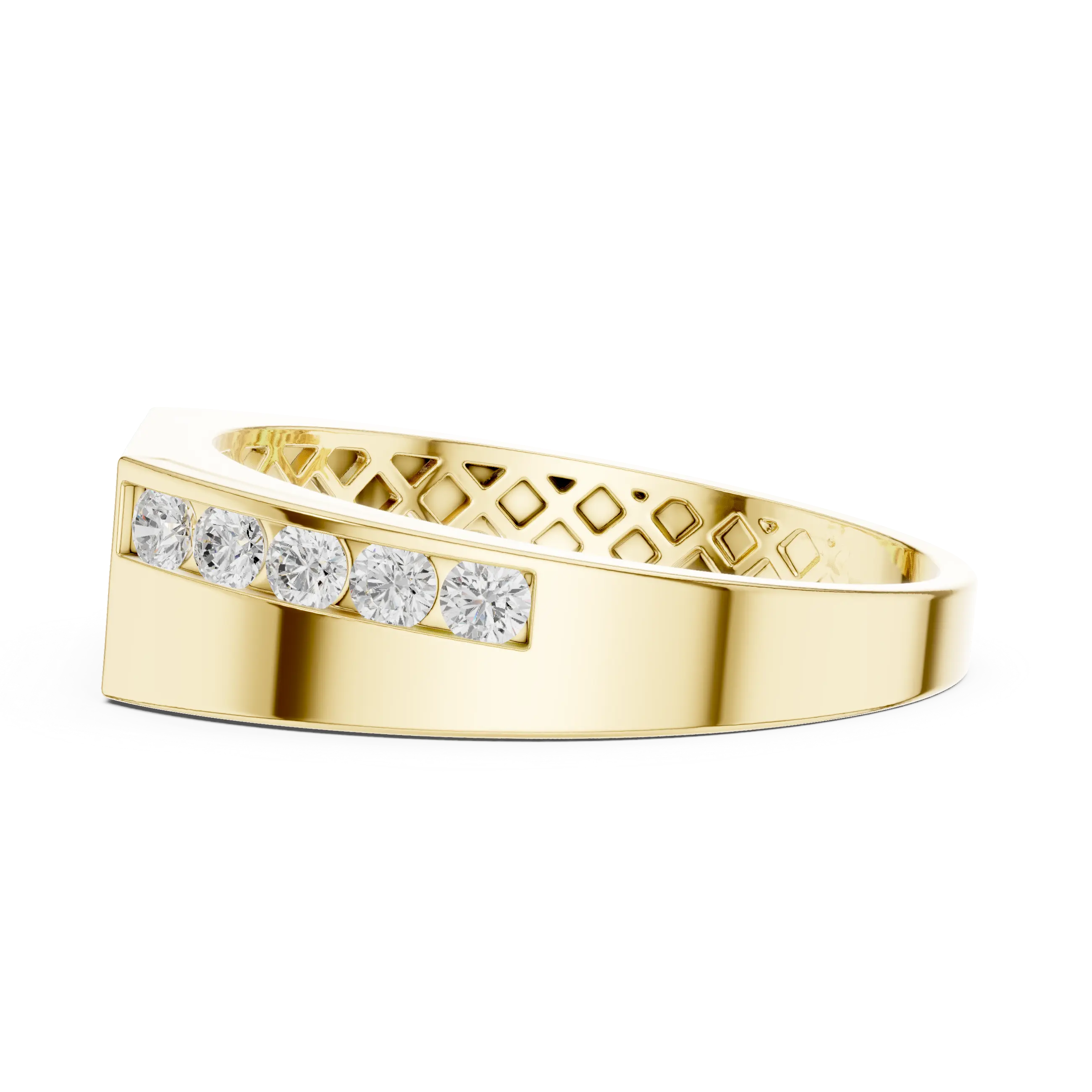 18K Yellow Gold Men's Channel Set Geometric Diamond Band