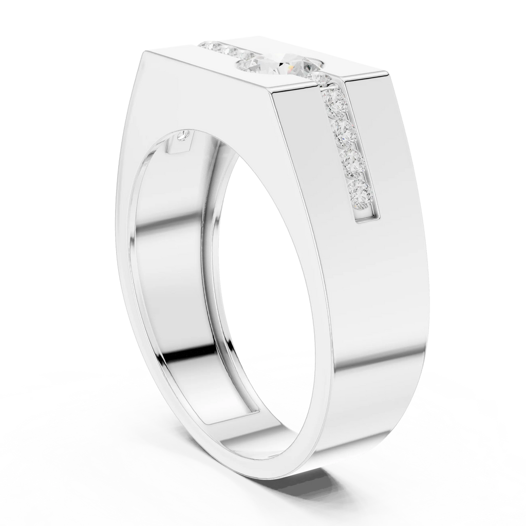 14K White Gold Men's Floating Lab Grown Diamond Geometric Band