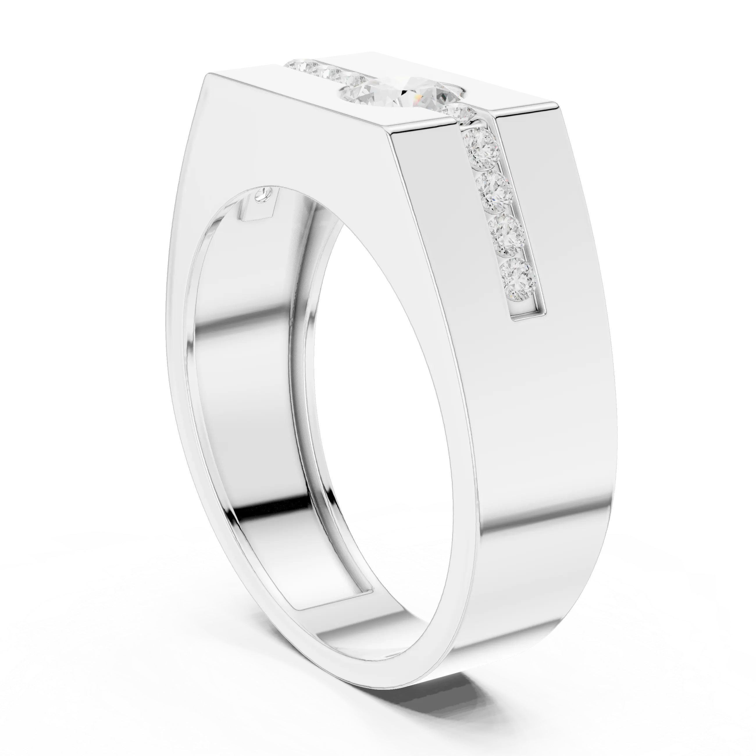 14K White Gold Men's Floating Lab Grown Diamond Geometric Band