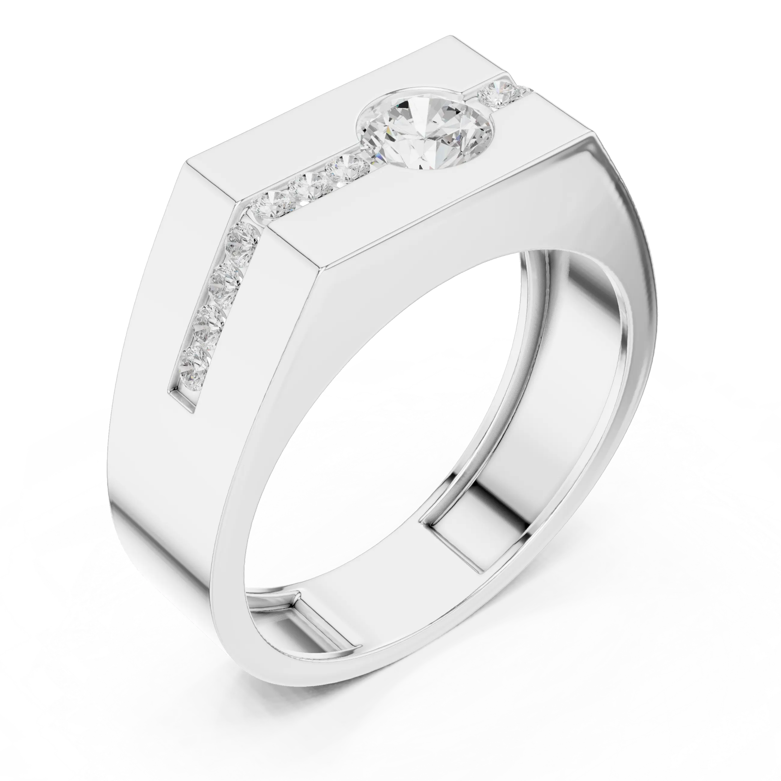 14K White Gold Men's Floating Lab Grown Diamond Geometric Band