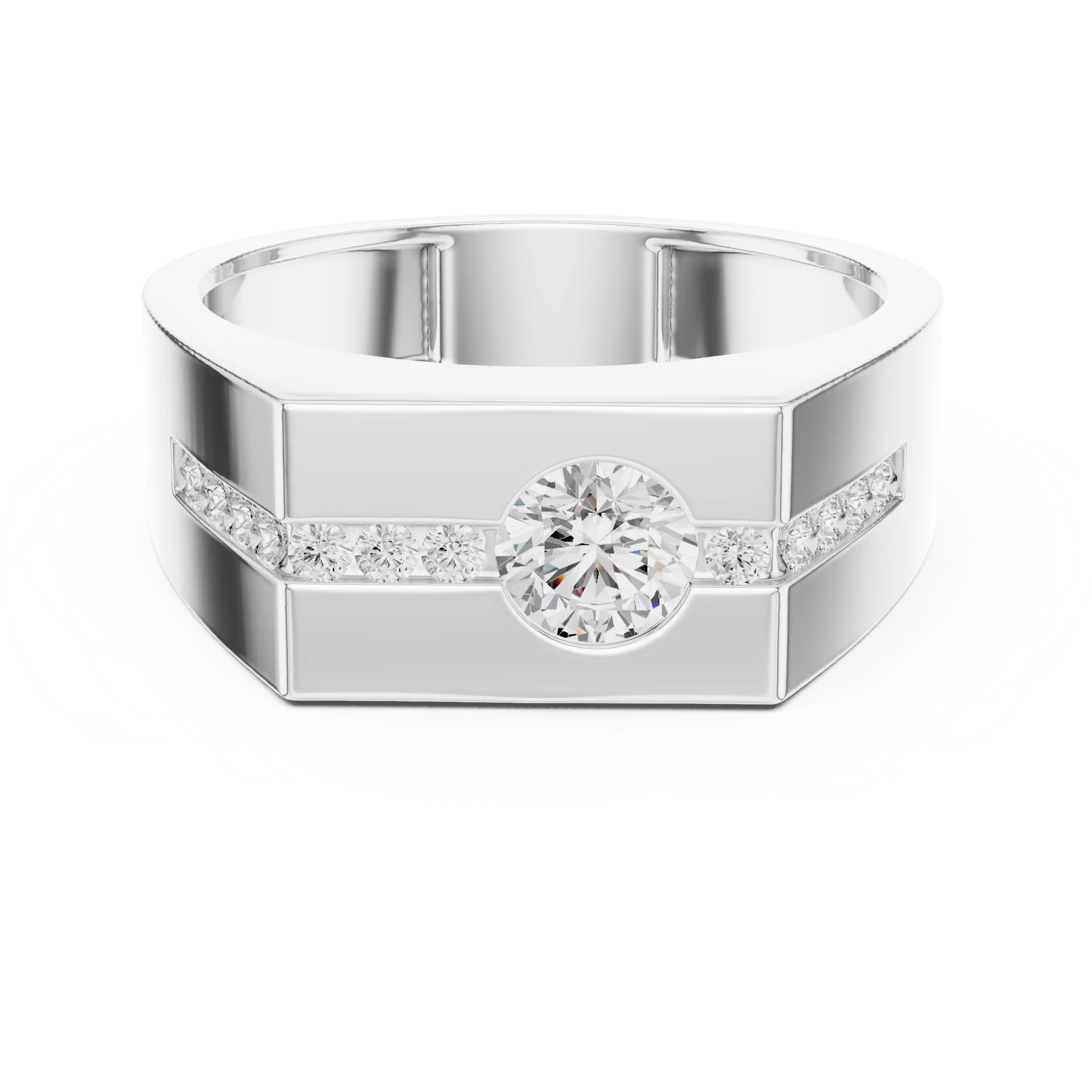 14K White Gold Men's Floating Lab Grown Diamond Geometric Band