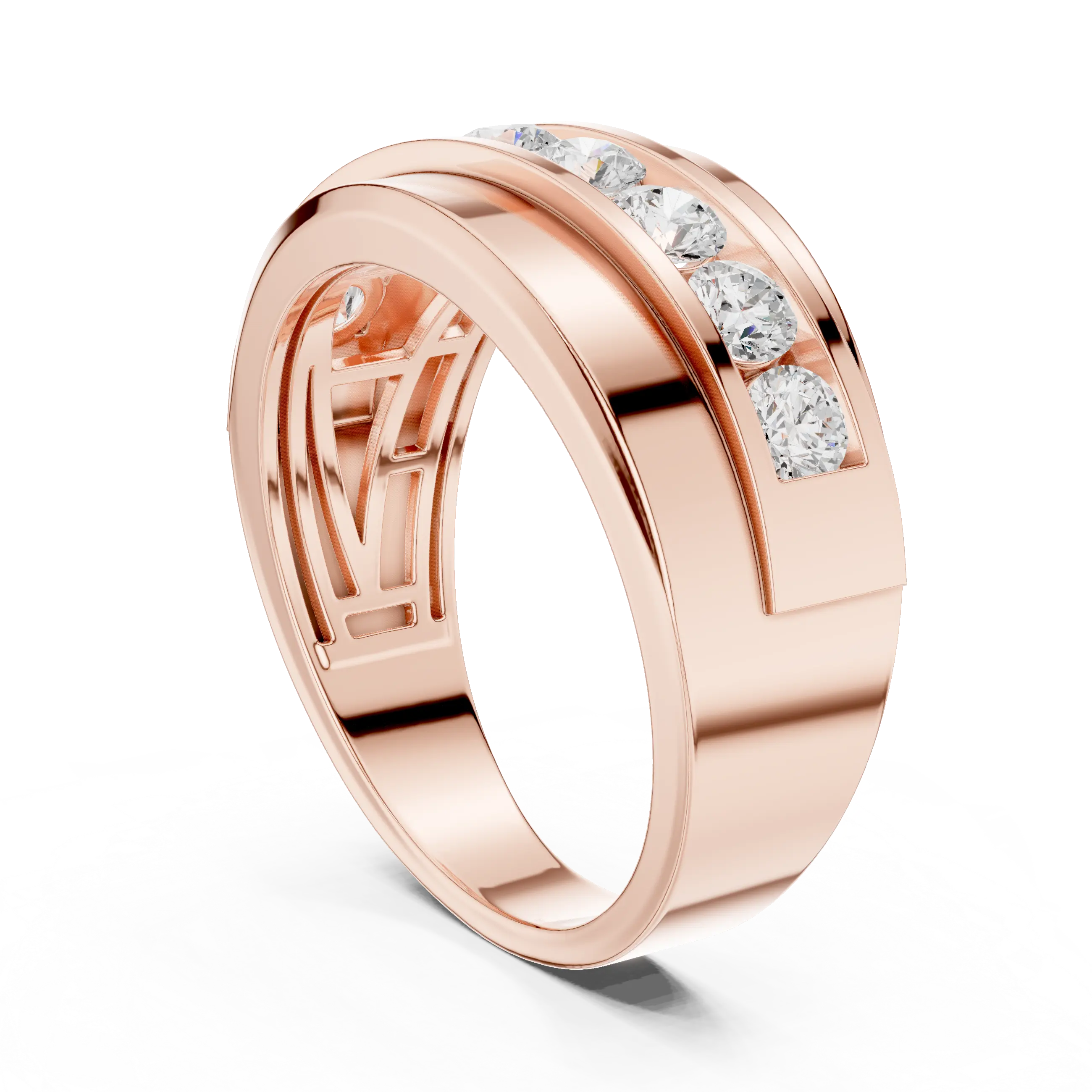 10K White Gold Men's Bypass Channel Set Moissanite Diamond Band Ring