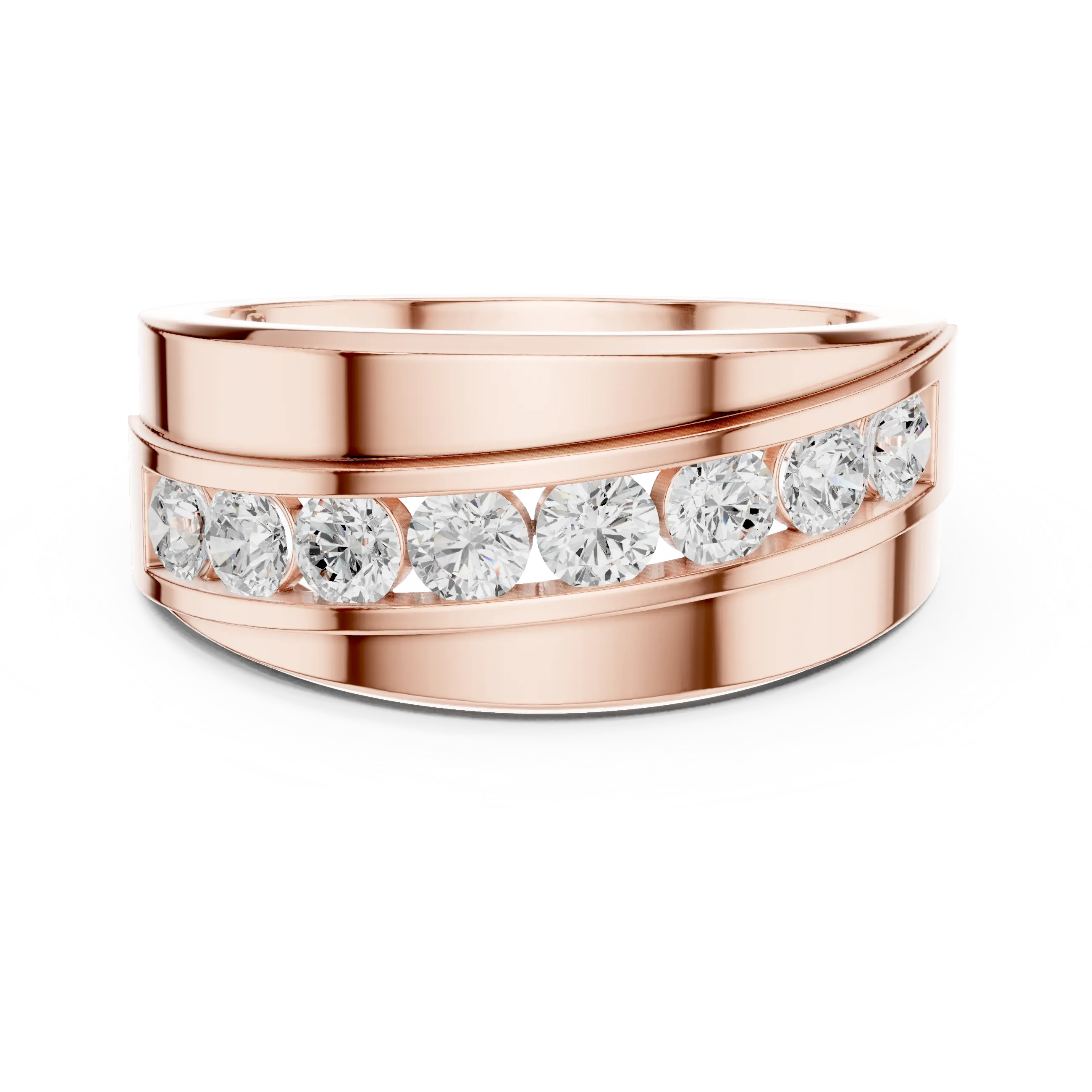 10K White Gold Men's Bypass Channel Set Moissanite Diamond Band Ring