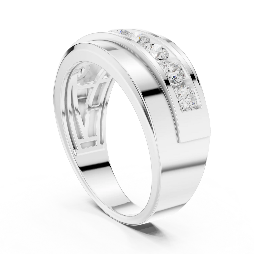 10K White Gold Men's Bypass Channel Set Moissanite Diamond Band Ring
