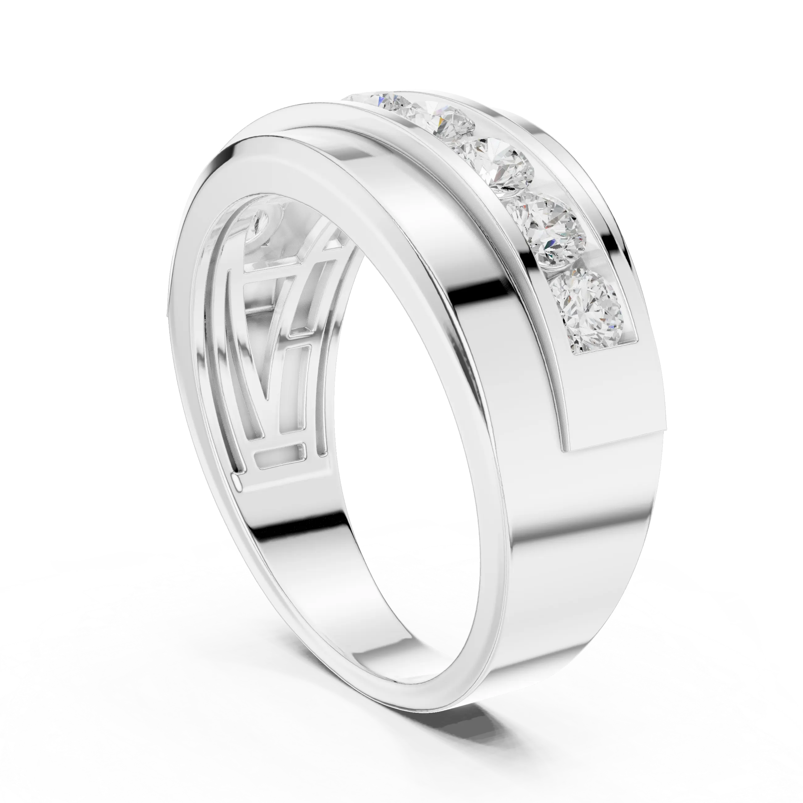 10K White Gold Men's Bypass Channel Set Moissanite Diamond Band Ring