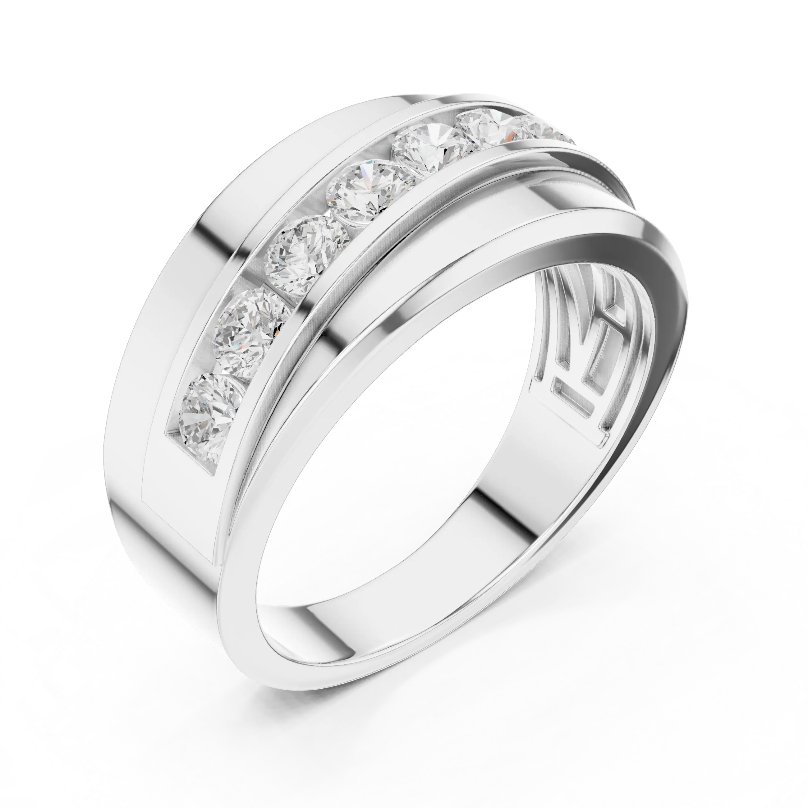 10K White Gold Men's Bypass Channel Set Moissanite Diamond Band Ring