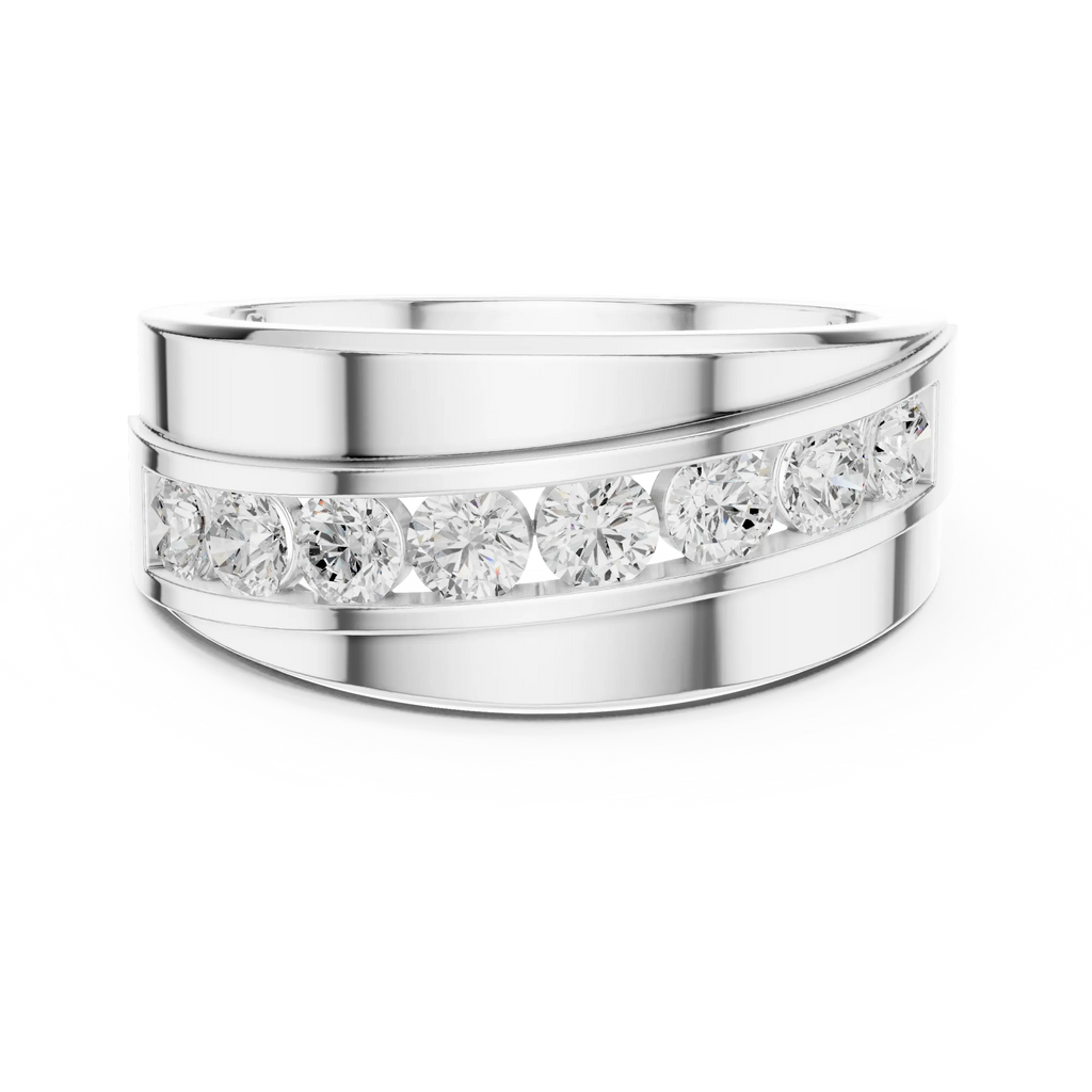 10K White Gold Men's Bypass Channel Set Moissanite Diamond Band Ring