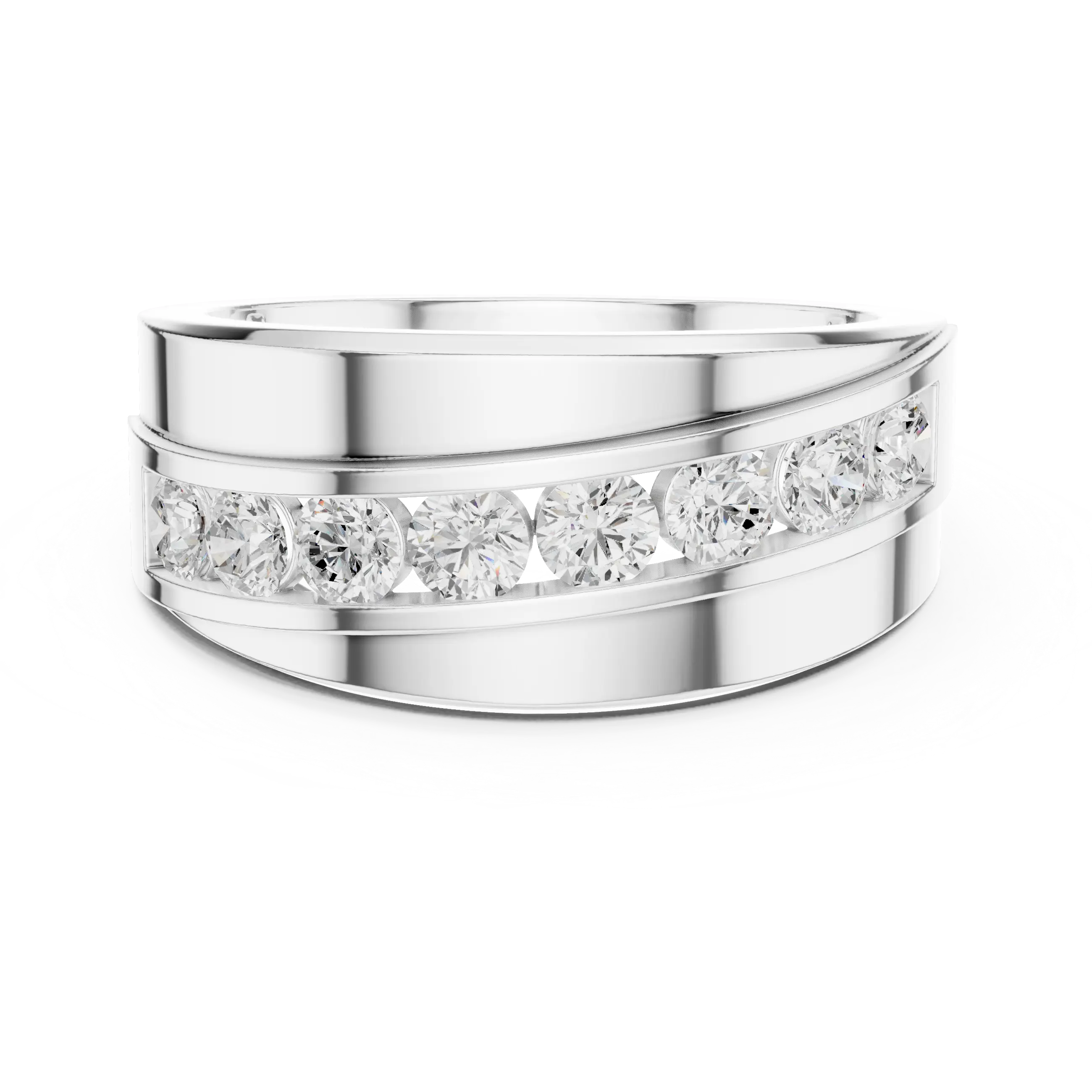 10K White Gold Men's Bypass Channel Set Moissanite Diamond Band Ring