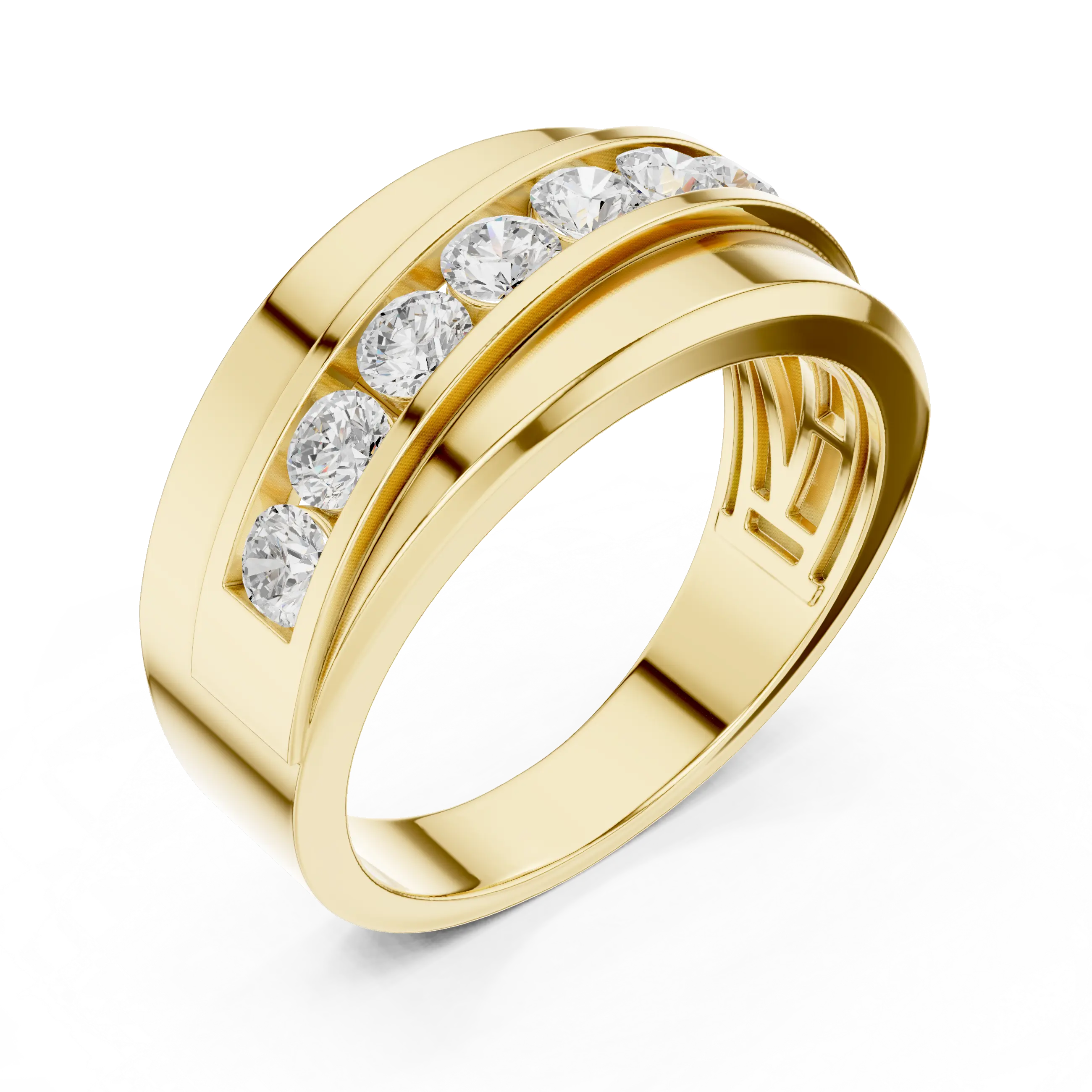 10K White Gold Men's Bypass Channel Set Moissanite Diamond Band Ring