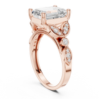 14K White Gold Emerald Cut Diamond Floral Leaf Engagement Ring