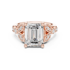 14K White Gold Emerald Cut Diamond Floral Leaf Engagement Ring