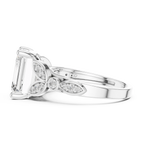 14K White Gold Emerald Cut Diamond Floral Leaf Engagement Ring