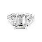 14K White Gold Emerald Cut Diamond Floral Leaf Engagement Ring