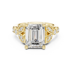 14K White Gold Emerald Cut Diamond Floral Leaf Engagement Ring