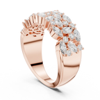 10K White Gold Triple Row Marquise & Round Diamond Cluster Band