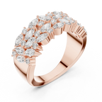 10K White Gold Triple Row Marquise & Round Diamond Cluster Band