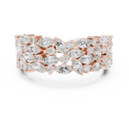 10K White Gold Triple Row Marquise & Round Diamond Cluster Band