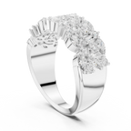 10K White Gold Triple Row Marquise & Round Diamond Cluster Band