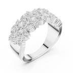 10K White Gold Triple Row Marquise & Round Diamond Cluster Band