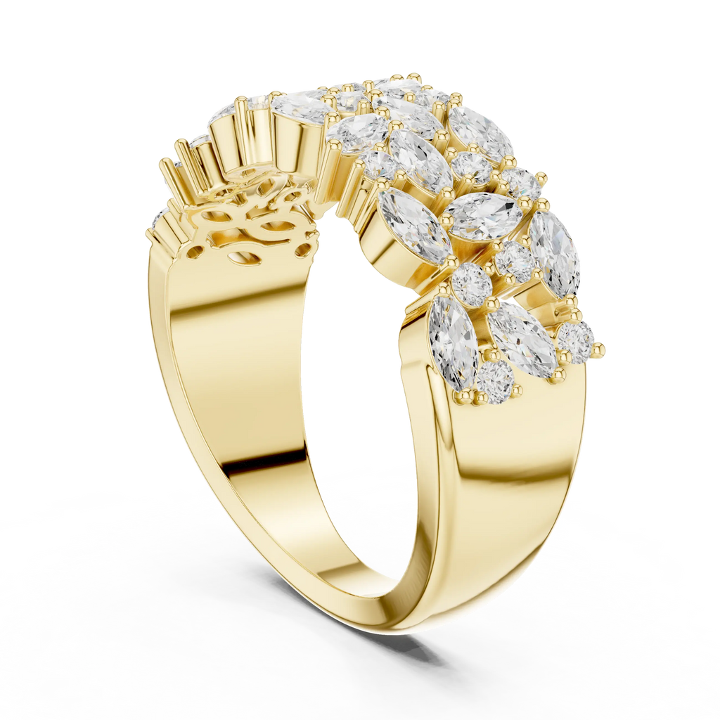 10K White Gold Triple Row Marquise & Round Diamond Cluster Band